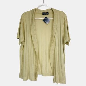 Basic Editions Woman 2X Short Sleeve Open Front Cardigan Yellow Pointelle Knit